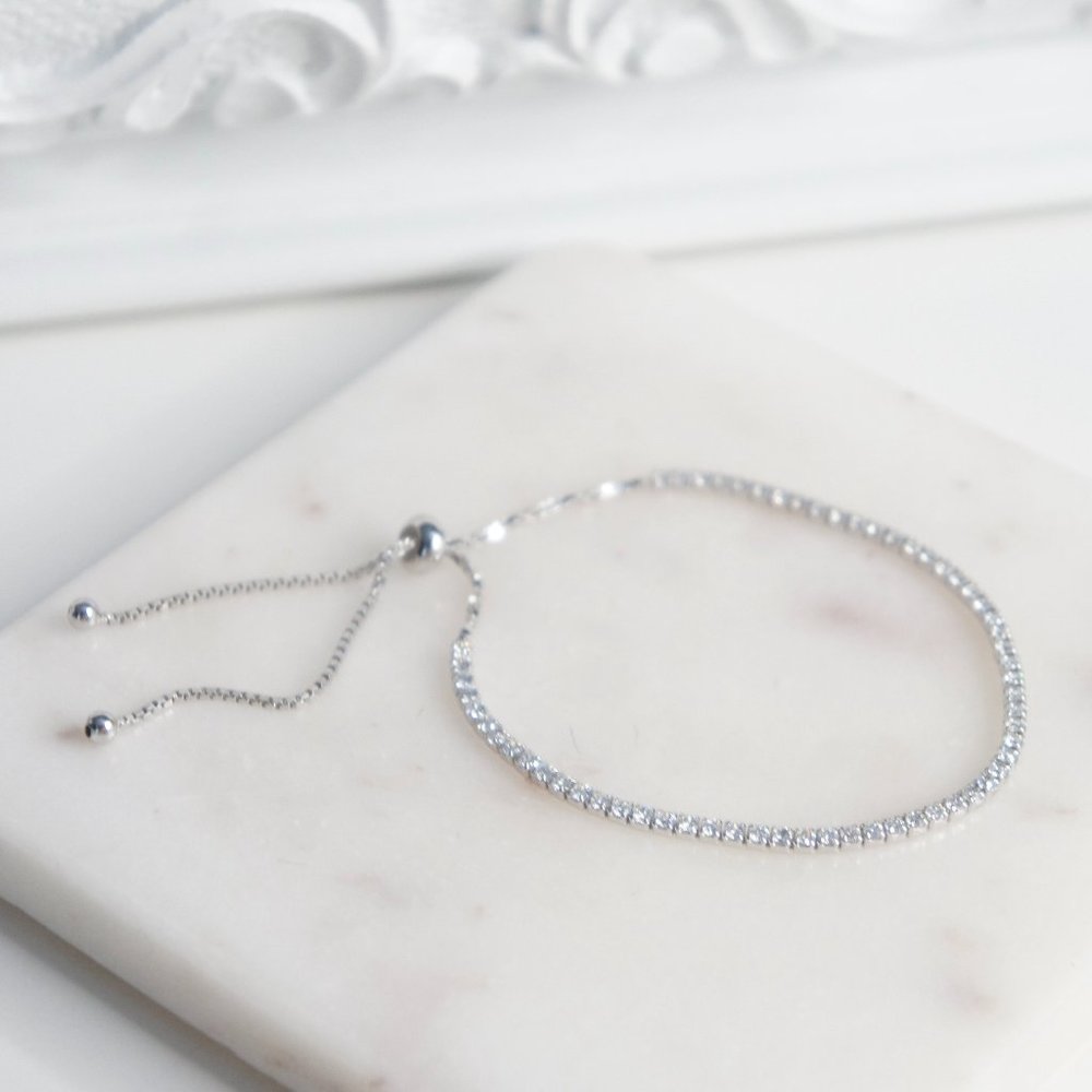 Adjustable Sterling Silver Bolo Adjustable Cz Ten… - image 2